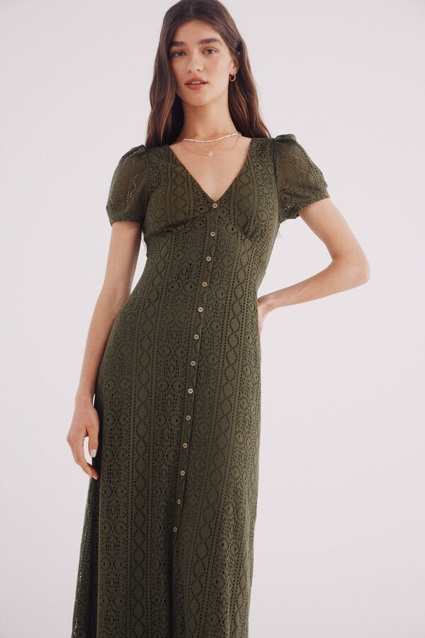 Springfield Vestido midi botones corchet verde