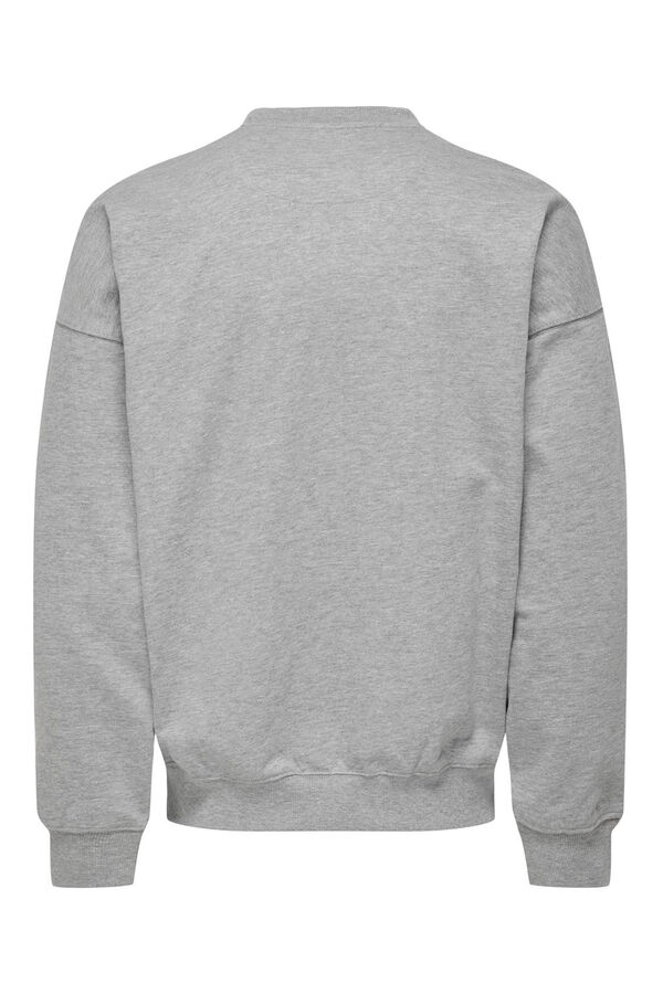 Only & Sons Sudadera de hombre con cuello redondo y dibujo frontal gris