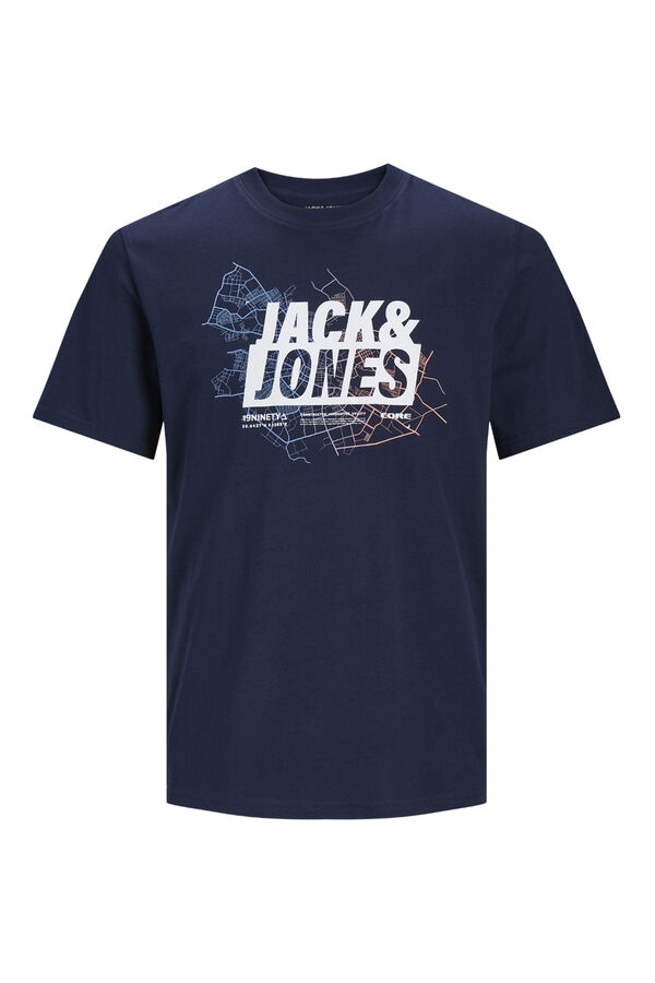 Jack & Jones PLUS T-shirt de algod&atilde;o manga curta com logo frontal PLUS azul
