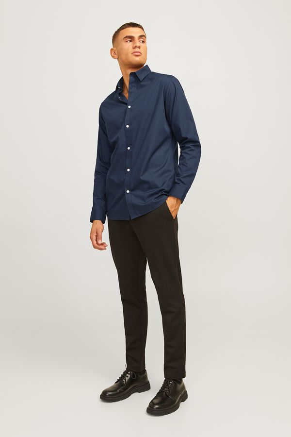 JJ REBEL Camisa slim de sarga azul