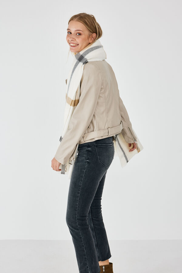 springfield Cazadora motera cintur&oacute;n beige