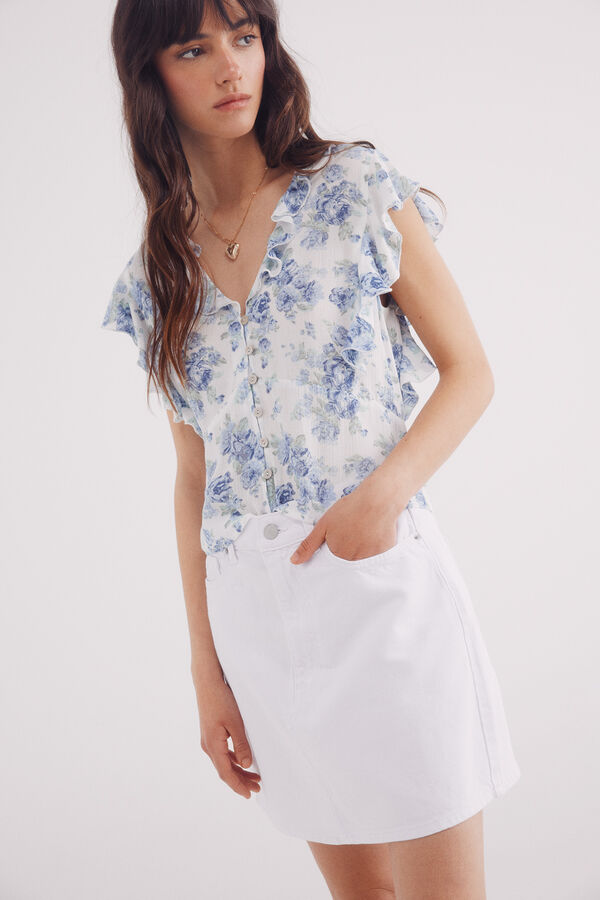 Springfield Saia curta jeans branca branco