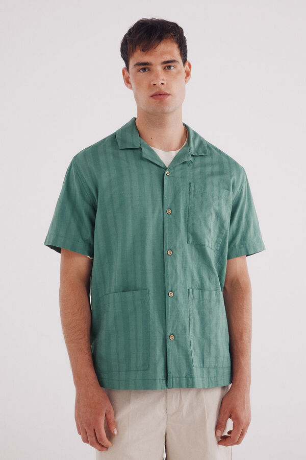 Springfield Camisa de boliche riscas r&uacute;stica de manga curta verde