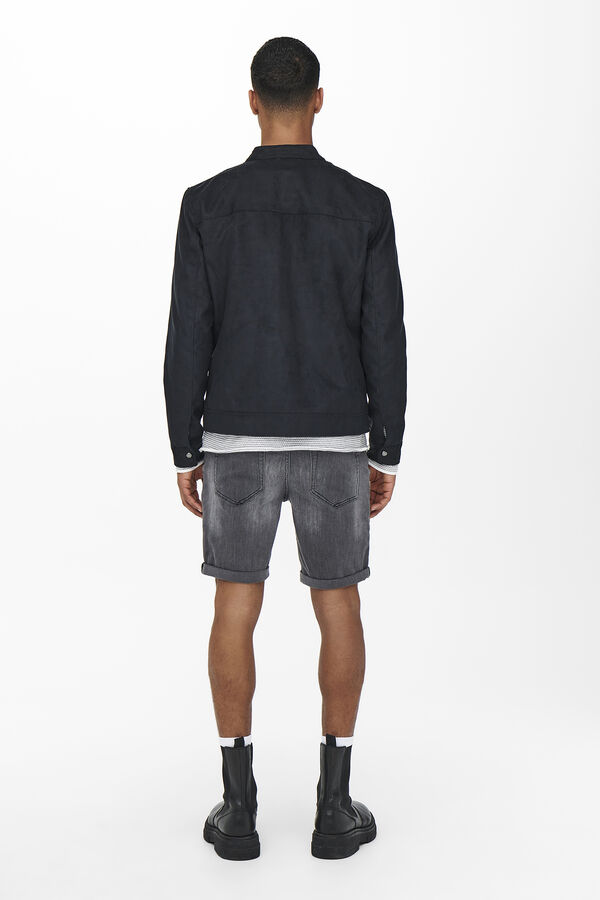 Only & Sons Casaco biker efeito camur&ccedil;a preto