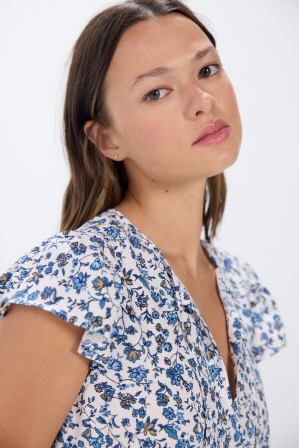 Springfield Blusa fluida estampada azul