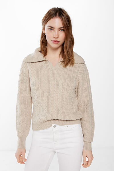 Springfield Jersey Polo Cable Knit estampado fondo blanco