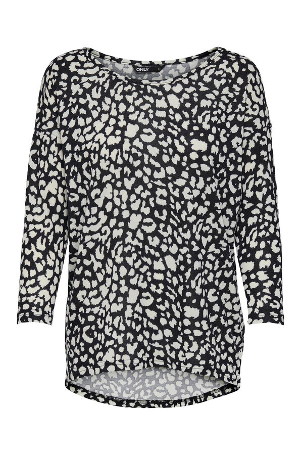 Only Camiseta de cuello barco y manga 4/5 negro