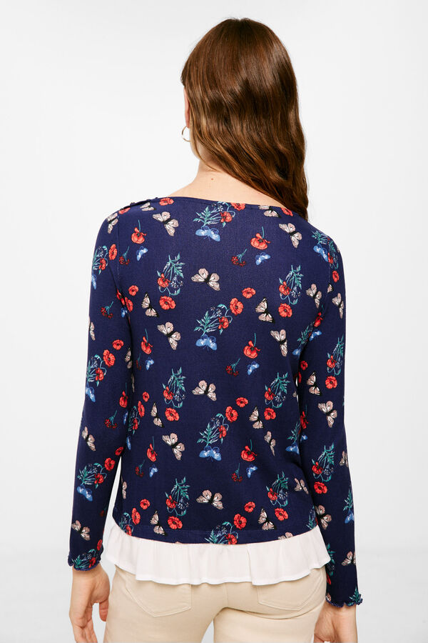 Springfield Camiseta Bimateria Cuello Barco azul