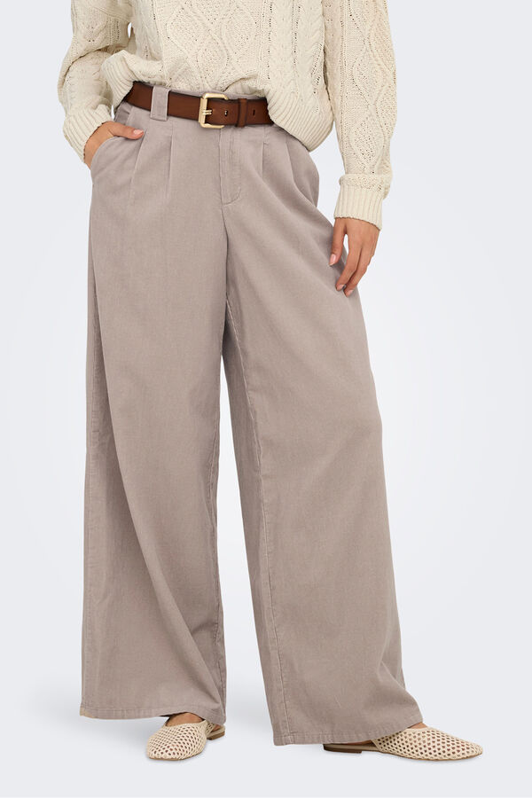 Only Pantal&oacute;n wide leg de pinzas tostado