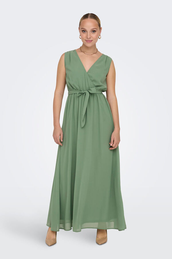 Only Vestido comprido decote em bico verde
