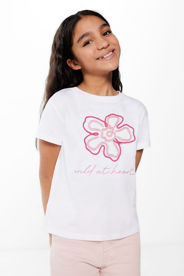Springfield Kids Camiseta bordado flor ni&ntilde;a blanco