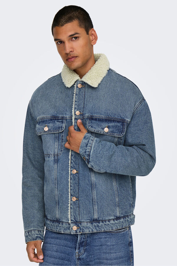 Only & Sons Chaqueta vaquera teddy azul