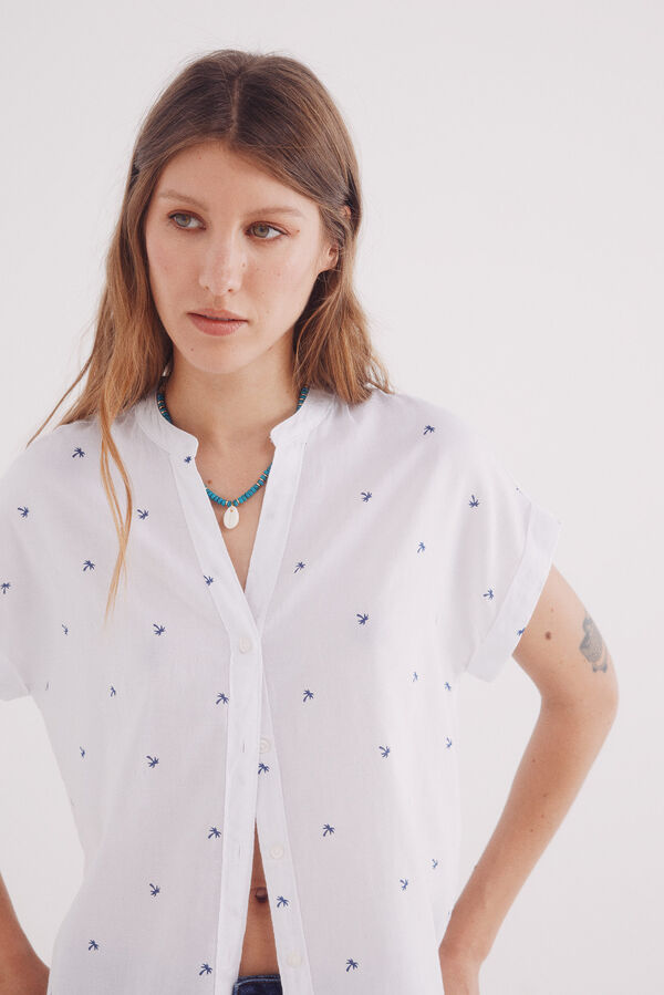 Springfield Blusa Oxford cuello mao ligera blanco