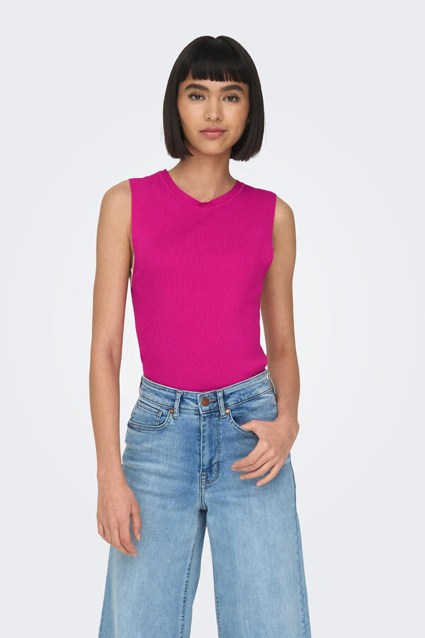 Only Top sem mangas de gola redonda vermelho