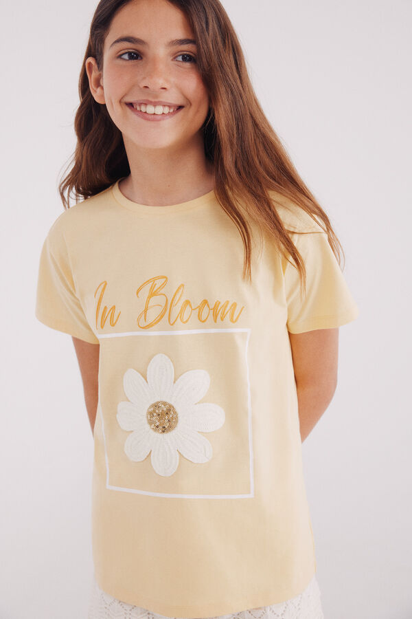 Springfield Kids Camiseta flor crochet ni&ntilde;a amarillo