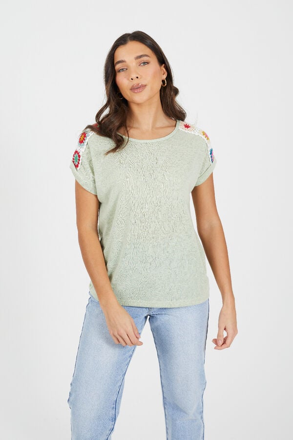 Brave Soul T-shirt de manga curta e crochet bege