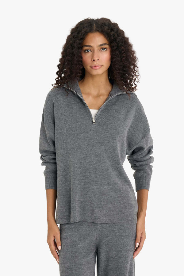 DeFacto Jersey con media cremallera gris