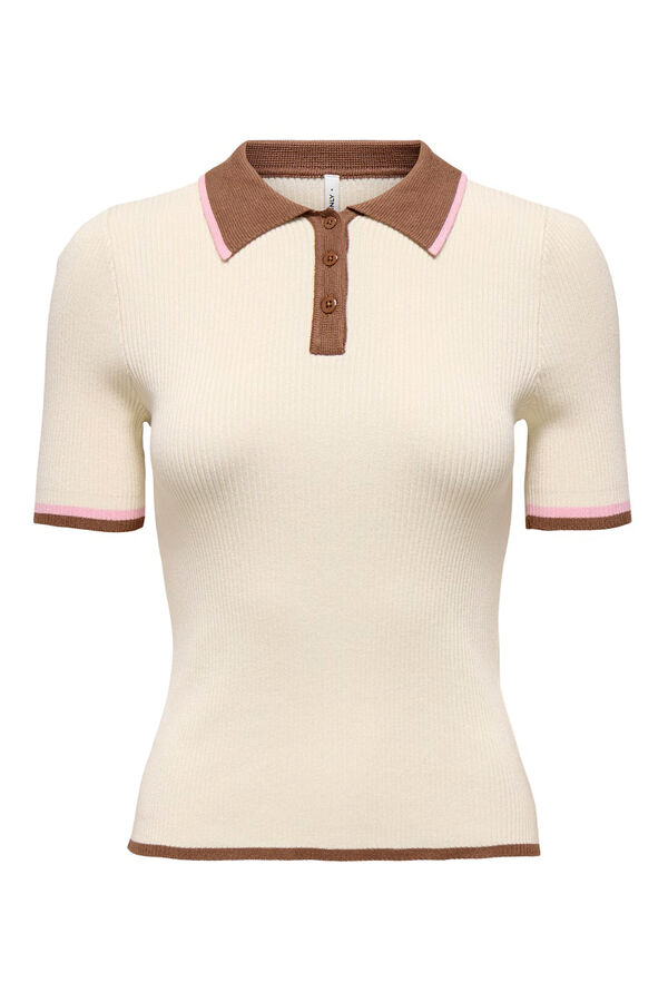 Only Polo de malha canelada bege