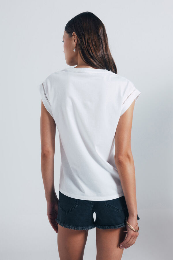 Springfield Camiseta gráfica étnica mangas lace beige