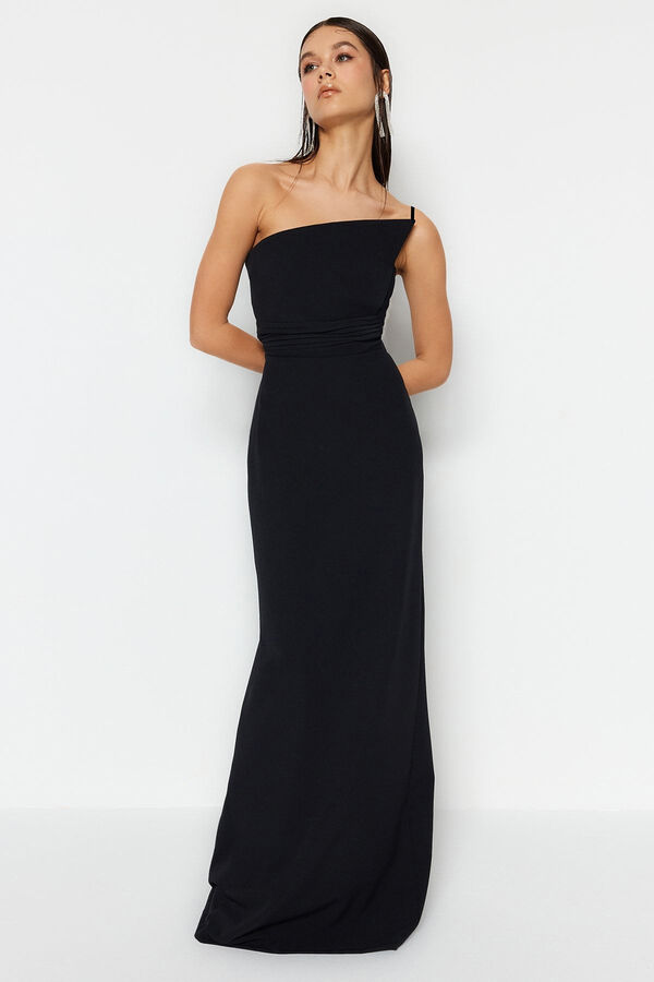 Trendyol Vestido largo asim&eacute;trico negro