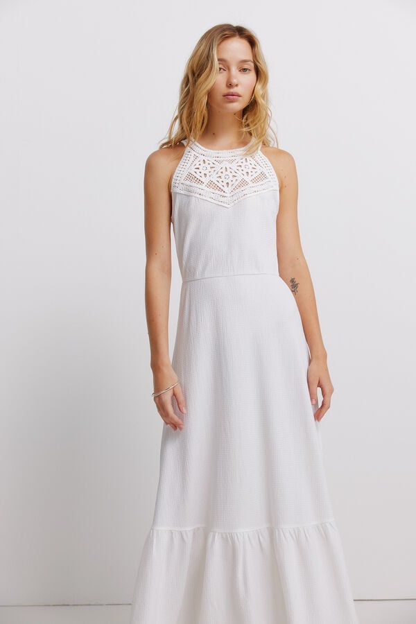 Springfield Vestido midi cuello halter crochet blanco