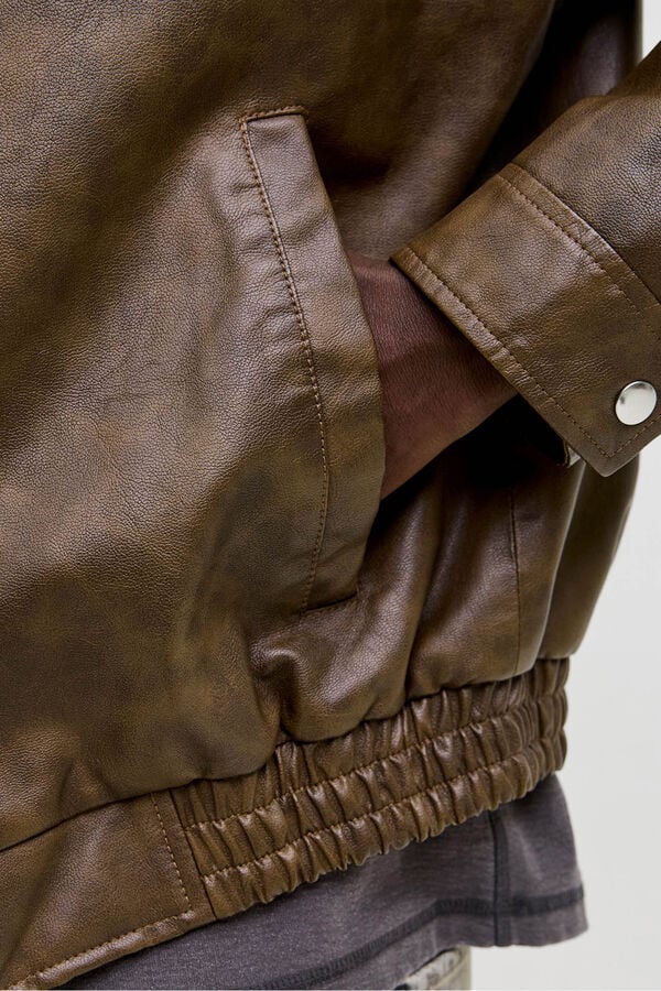 Jack & Jones Cazadora bomber polipiel marr&oacute;n