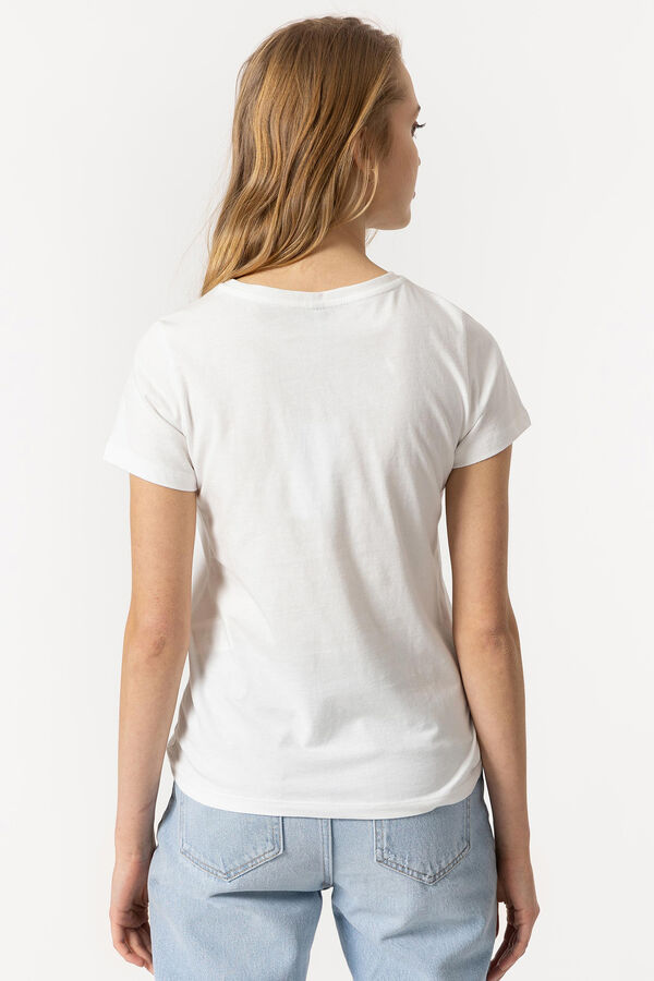 Springfield Camiseta Estampado Frontal con Apliques blanco