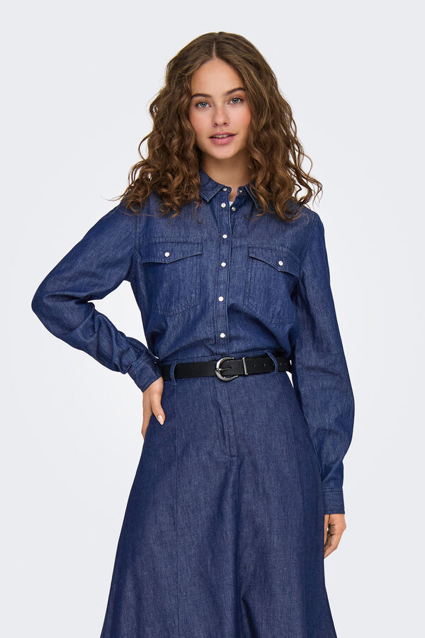 JDY Camisa vaquera de manga larga azul