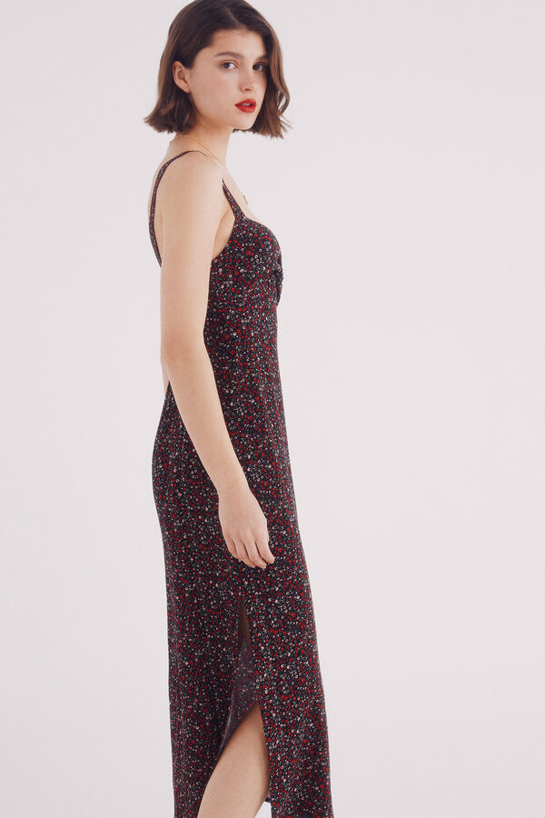 Springfield Vestido midi tirantes estampado negro