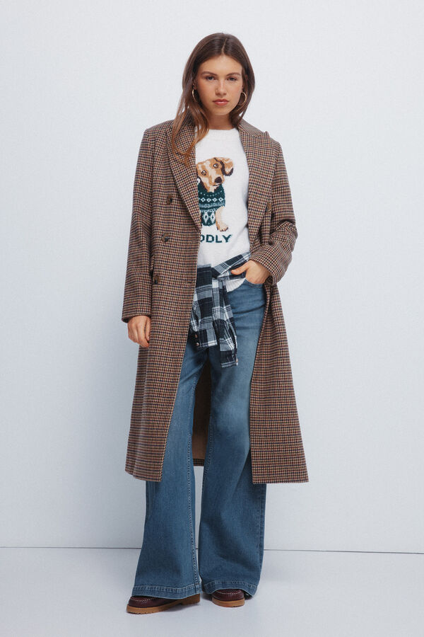 Springfield Abrigo largo cuadros doble abotonadura tostado