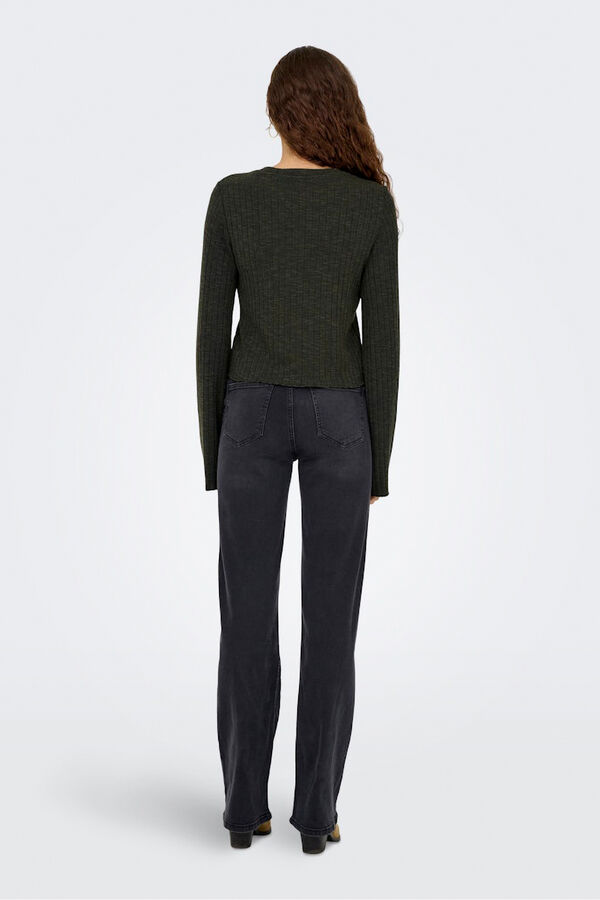 Only Top acanalado manga campana verde