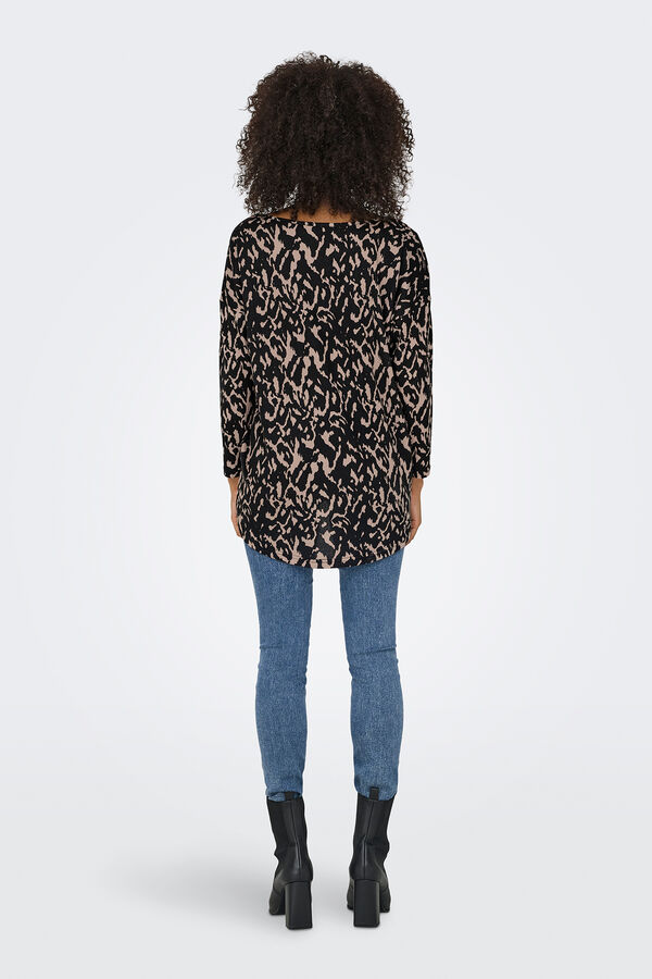 Only T-shirt de manga meia com estampa fluida  preto