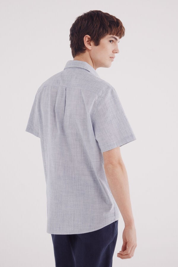 Springfield Camisa de algod&atilde;o de manga curta com micro listras azul