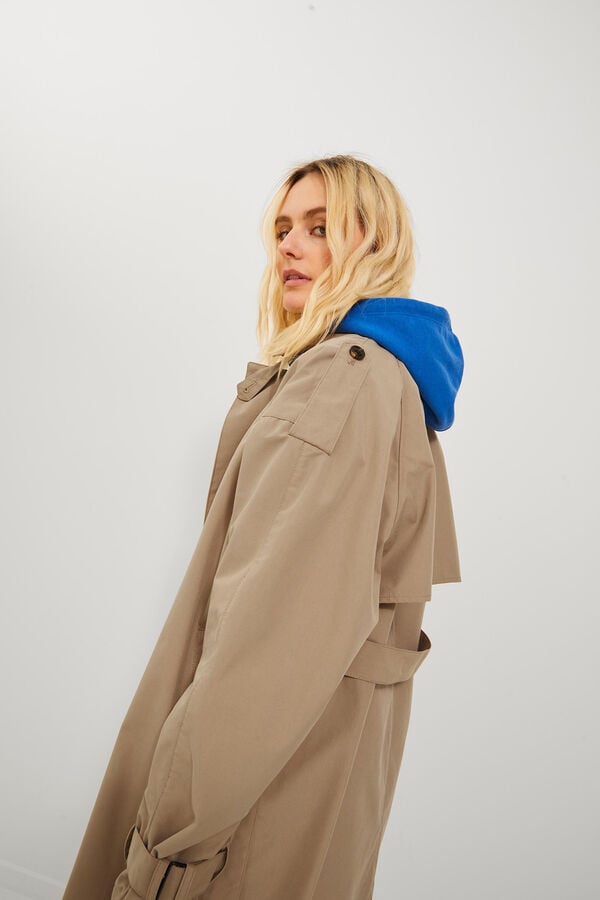 Jack & Jones Gabardina corte maxi con cintur&oacute;n beige