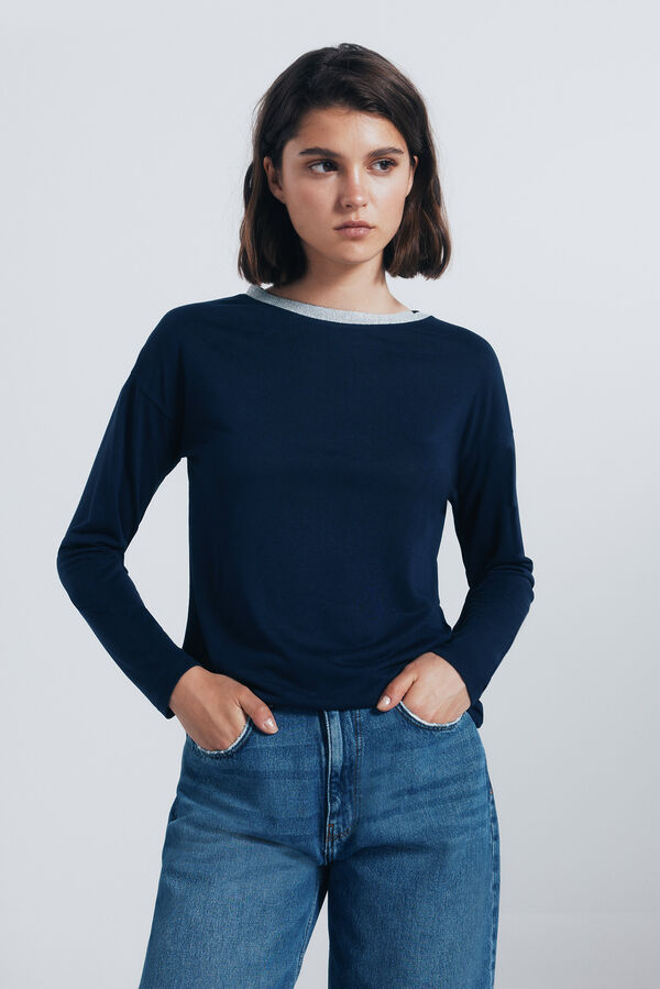 Springfield Camiseta cuello lurex azul