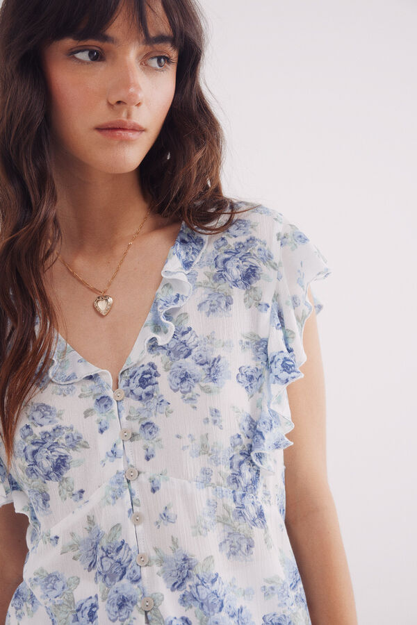 Springfield Blusa estampada com folhos branco