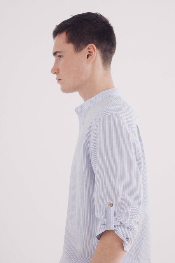 Springfield Camisa mao 3/4 seersucker rayas azul