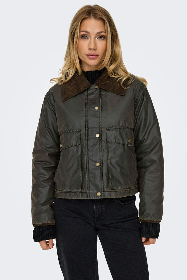 Only Chaqueta corta efecto encerado gris