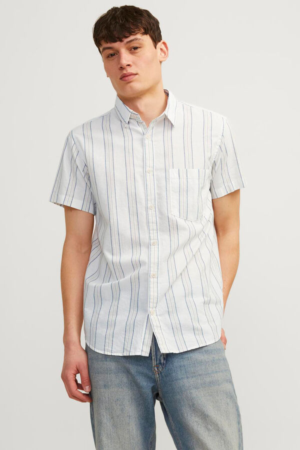 Jack & Jones Camisa linho às riscas branco