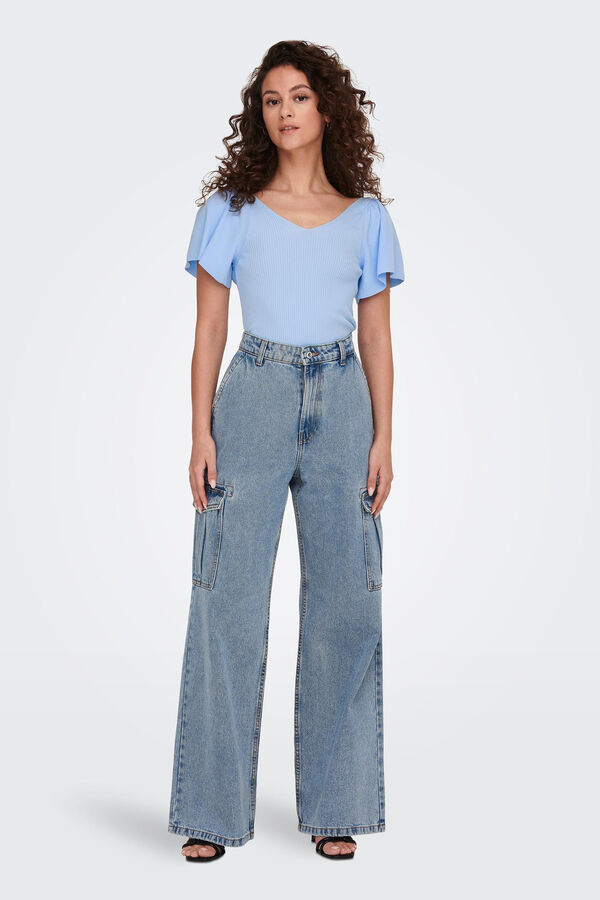 Only Top manga curta la&ccedil;o  azul