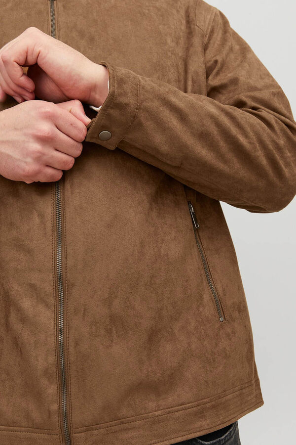 Jack & Jones PLUS Chaqueta biker efecto piel PLUS tostado