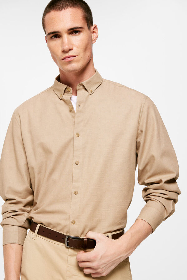 Springfield Camisa dobby color nude