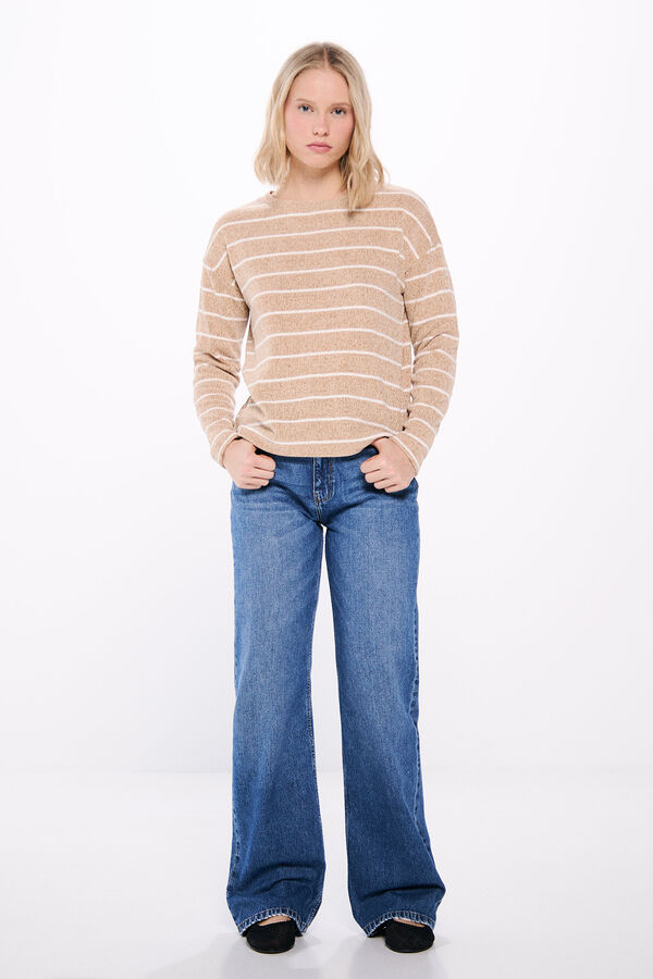 Springfield Camiseta riscas em chenille castanho