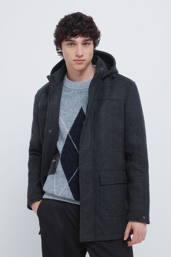 Springfield Parka longa com efeito de l&atilde; cinzento
