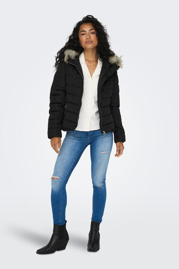 Only Casaco de pele com capuz preto