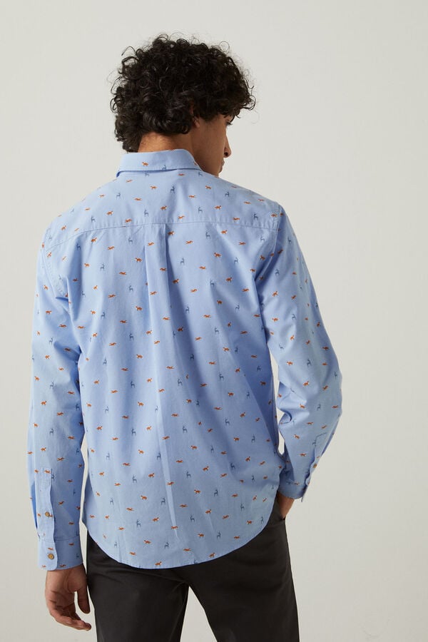 Springfield Camisa de manga comprida algodão turquesa