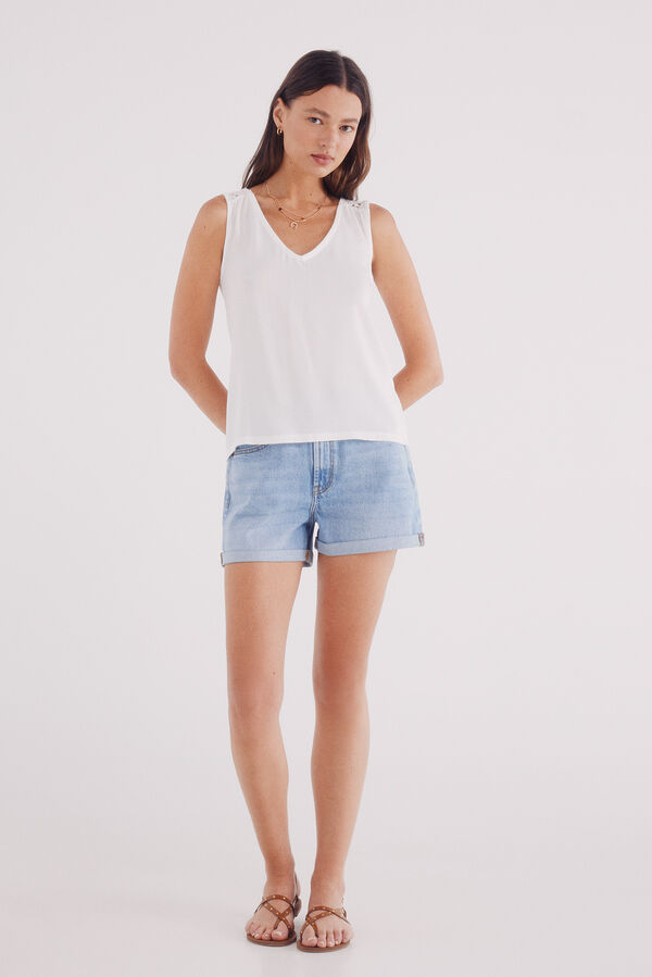 Springfield Camiseta decote com ombros de crochet estampado