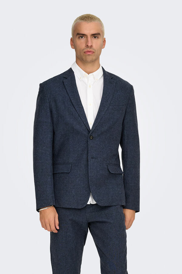 Only & Sons Blazer masculino slim fit com bolsos azul