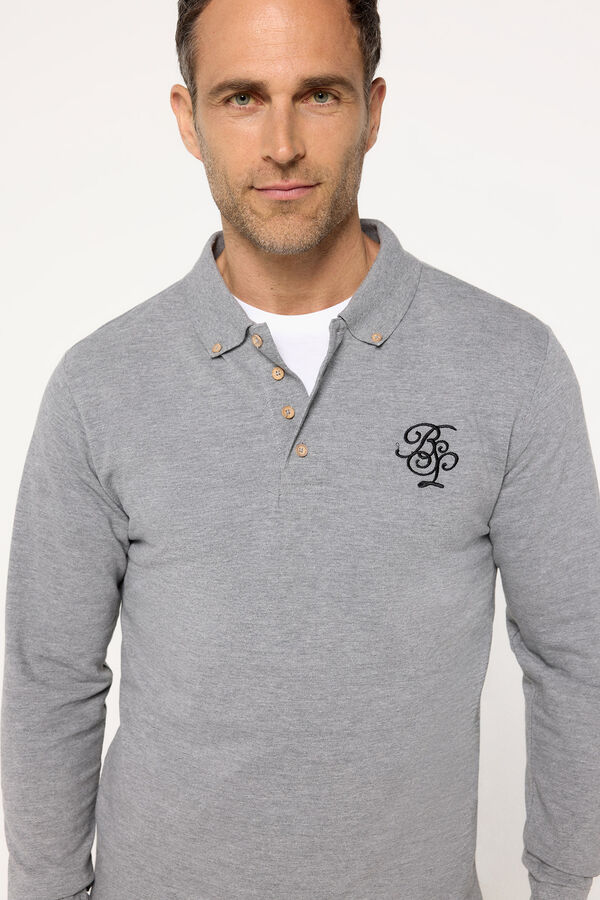 Brave Soul Polo de manga larga con bordado gris