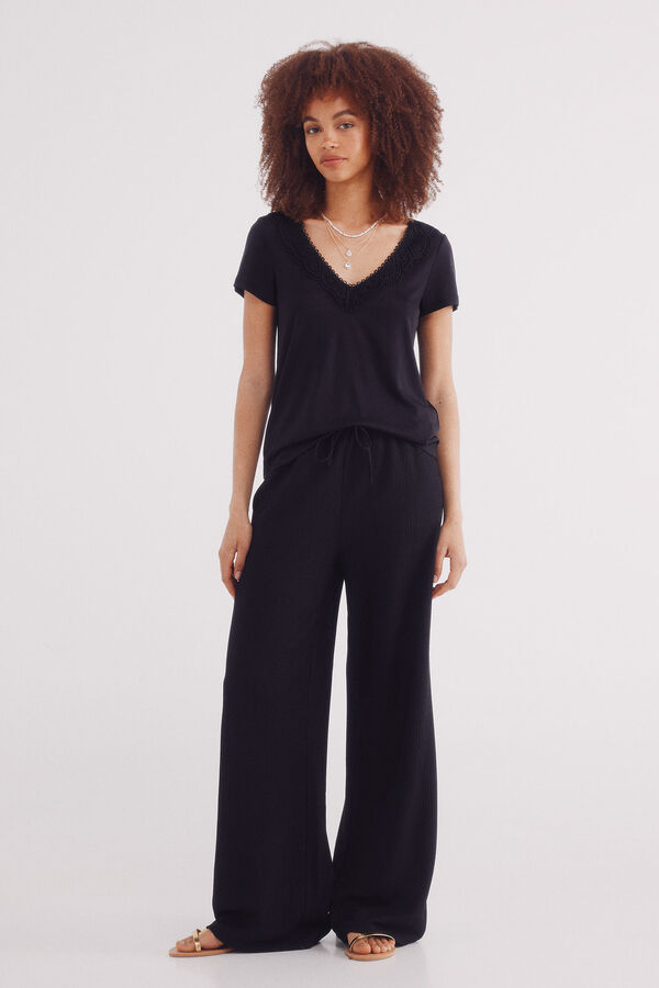 Springfield T-shirt decote crochet preto